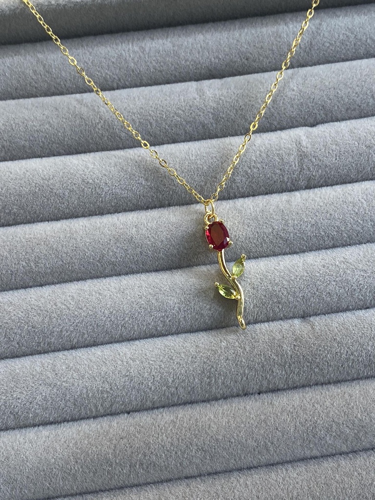 Red Tulip Pendant in Green Petals